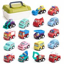 Mini Toy Car Set, Construction/Fire/City Service Car (Random Color), With Storage Box, Birthday/Christmas Gift For Boys & Girls - Multicolor - View 2