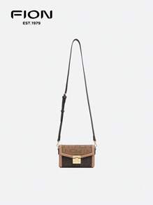 FION Crossbody Bag Medium Shoulder Bag For Women Leather Purse In Color-Block Canvas Fashion Handbag,Turn-Lock Closure FAAFJKW002