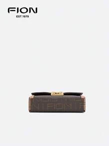 FION Crossbody Bag Medium Shoulder Bag For Women Leather Purse In Color-Block Canvas Fashion Handbag,Turn-Lock Closure FAAFJKW002