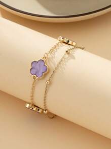 1pc Fashion New Stylish Lucky Clover Layered Bracelet For Women, Party Gift (Excluding Gift Box, Random Bead Quantity) - Purple - View 2