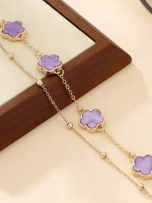 1pc Fashion New Stylish Lucky Clover Layered Bracelet For Women, Party Gift (Excluding Gift Box, Random Bead Quantity) - Purple - View 4