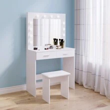 Dressing Table, Cosmetic Table, Dressing Table With LED Lighting, Drawers And HD Mirror With Adjustable Brightness, 3 Colors, Dressing Table Chest Of Drawers For Bedroom, White - trắng - Xem 2