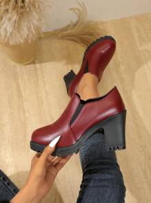 Giày cao gót đế dày thêu đệm mềm chống thấm nước cho nữ, thời trang và thoải mái - Đỏ - Xem 1