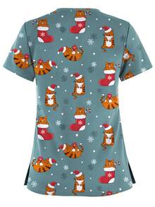 圣诞节 V 领口袋护理手术服 T 恤手术服制服女士服装印花上衣短袖