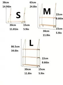 1 件多功能免钉收纳架，黄麻绳隔断木制书架，壁挂式装饰架，客厅浮动架子房间装饰