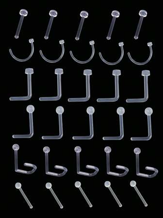 30pcs Simple Casual Transparent Post Nose Studs