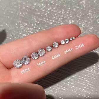 2 件装 20G 防过敏平背耳环 男女通用 不锈钢耳钉 Brithstone 方晶锆石耳钉 手术钢软骨耳环 适合敏感耳朵 耳钉套装 2MM-6MM