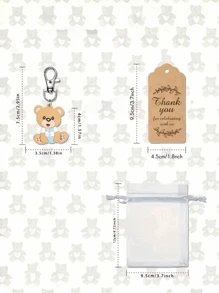18 sztuk/zestaw prezentów niedźwiedzi (6 uroczych breloków niedźwiedzi + 6 torebek + 6 etykiet z papieru kraft z podziękowaniami) Zestaw prezentów na przyjęcie w lesie - nadaje się do dekoracji na przyjęcie urodzinowe, pamiątkowe prezenty, zawieszka niedźwiedzia, brelok na przyjęcie, torba prezentowa