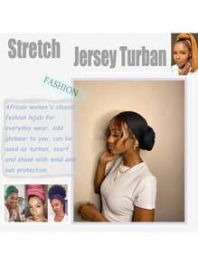 女士纯色头巾帽 - 多功能时尚无檐头饰，适合户外休闲穿着，具有防尘设计、隔热和可转换围巾包裹功能 - 黑色 - 查看 9