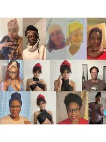 女士纯色头巾帽 - 多功能时尚无檐头饰，适合户外休闲穿着，具有防尘设计、隔热和可转换围巾包裹功能 - 黑色 - 查看 12