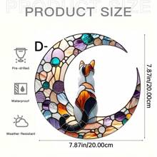 花月黑猫窗户挂饰双面亚克力捕光器壁挂装饰品适用于家庭室内室外花园装饰，送给猫迷的乔迁礼物