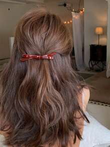 1 Pc Acetate Fiber Bow Hair Clamp, Minimalist Fashion Hair Clip, Cute Girly Bow Hairpin For Ponytail, Bangs, Hair Slides, Versatile Gentle Style For Daily Wear - Red - View 4