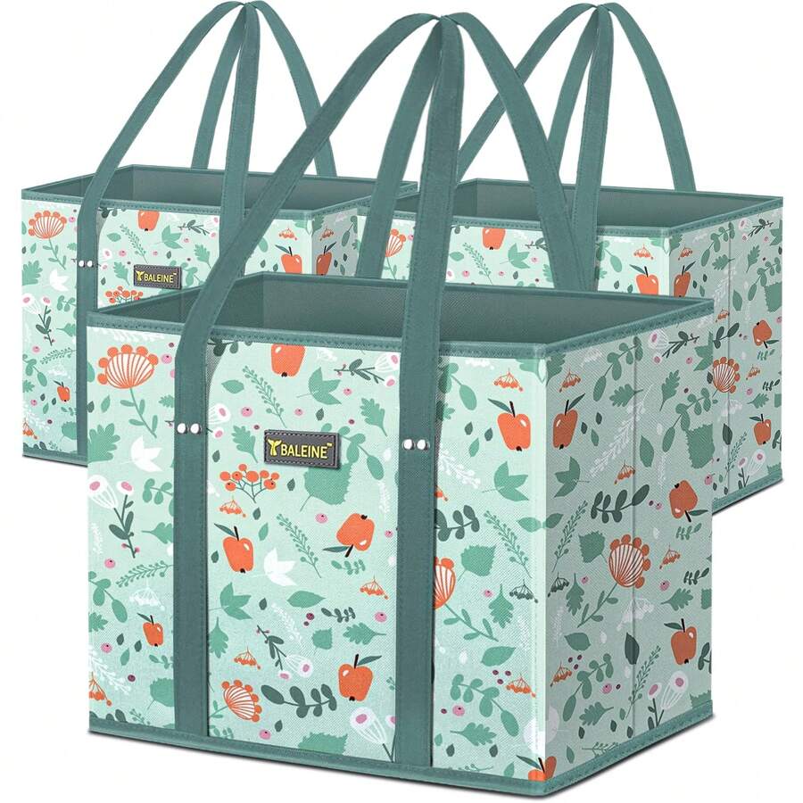 3Pk Reusable Grocery Bags, Shopping Totes, Foldable Shopping Bags With Reinforced Bottom, Sturdy Handles For Groceries, Storage Tote Bags For Daily Shopping, Large Capacity - Đi dạo mùa xuân - Xem 1