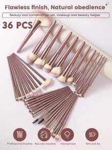60PCS Makeup Tools Set Including:36PCS Makeup Brush Set+5PCS Makeup Sponges+5PCS Mini Makeup Sponges+5PCS Triangle Powder Puffs+5PCS Mini Air Cushion Powder Puffs+1pc Hairband+2PCS Hand Bowl Strap+1pc Makeup Brush Cleaning Tools - 彩色 - 查看 2