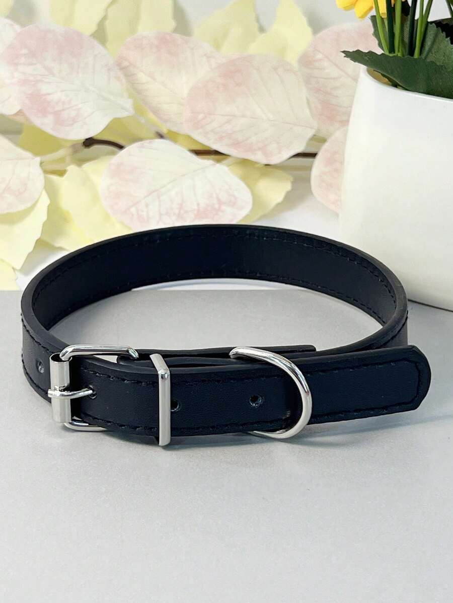 PU Leather Pet Collars, Minimalist Flat Collars In Multiple Sizes & Colors For Dogs & Cats - Black - View 1