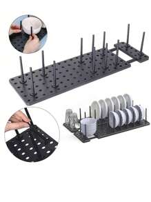 Estantería con partición antideslizante para cajones de cocina para almacenar platos y vajilla, rejilla de escurridor de utensilios, organizador de almacenamiento multifuncional y portátil con ranura para tarjetas, estantería de combinación libre para el hogar - Multicolor - Ver 6