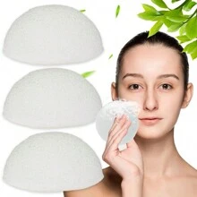 3 Count Cleansing And Exfoliating Activated Charcoal Konjac Facial Sponge, Deep Cleansing And Exfoliating, Suitable For Oily, Dry, And Sensitive Skin, Natural Face Cleansing Tool
