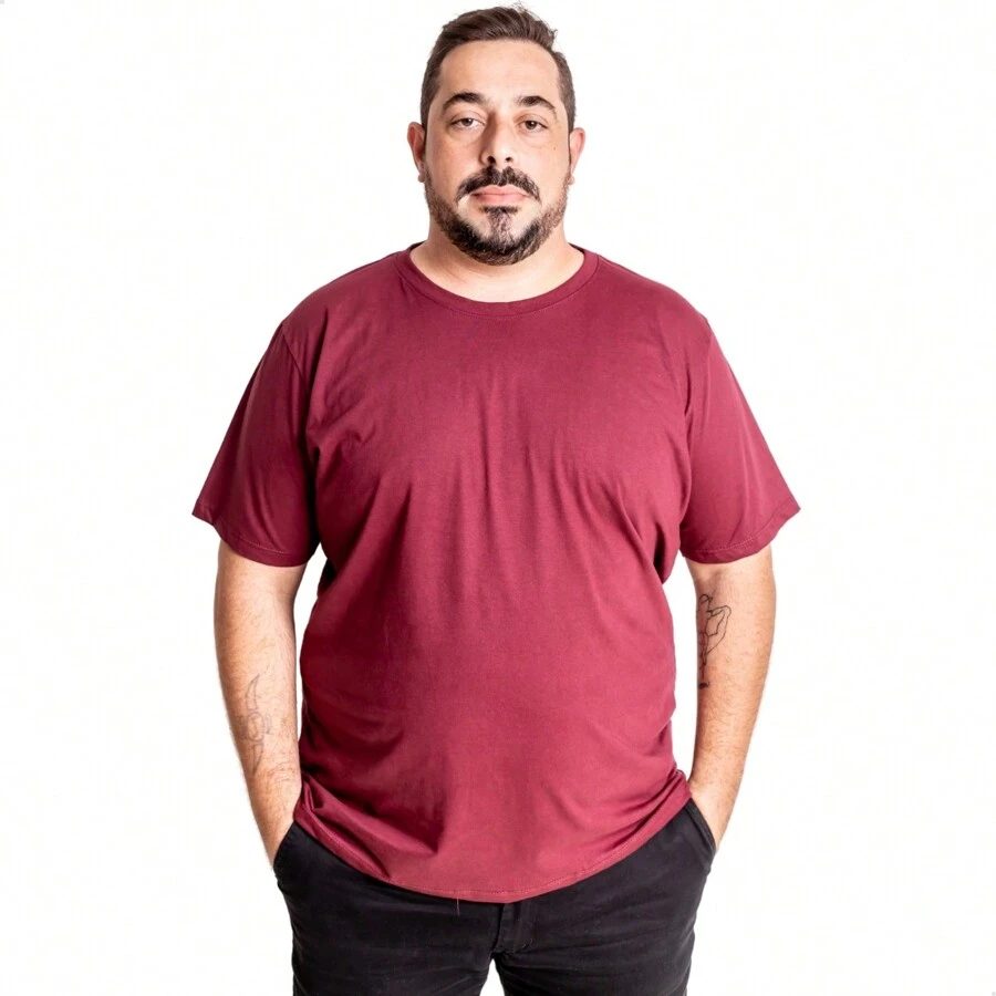 Plus Size Short Sleeve T-Shirt Comfortable Premium Cotton - Maroon - View 1