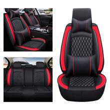 Cobear 5-Seater Car Seat Cover Complete Set With Headrests And Cushions, Made Of PU Leather, Breathable, Soft, Non-Slip, Abrasion-Resistant, Easy Installation And Cleaning, Universal Fit For Cars, SUVs, And Vvans, Car Seat Protectors As Car Interior Decoration And Car Accessories For All Seasons Ct0008 - 黑色和紅色 - 查看 2