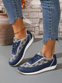 Damen Patchwork bestickte atmungsaktive Rundkopf Flache Multifunktions Mode Lässig Sportschuhe, Gummisohle rutschfest verschleißfest leicht Laufschuhe, Patchwork Schuhe, bequeme flache Lässig Schuhe für Frühling/Herbst