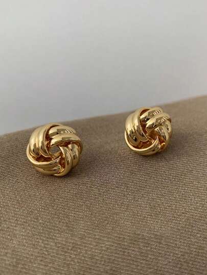 DAZY 1Pair Minimalist Airy Braided Design Earrings, Fashionable & Versatile Earrings Suitable For Women, Suitable For Festivals And Everyday Wear