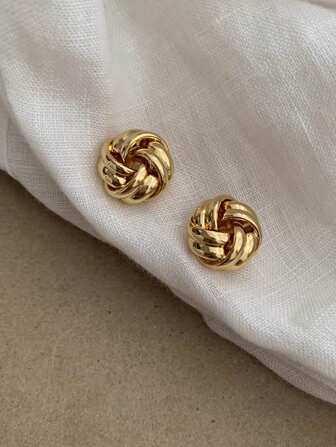 1Pair Minimalist Airy Braided Design Earrings, Fashionable & Versatile Earrings Suitable For Women, Suitable For Festivals And Everyday Wear