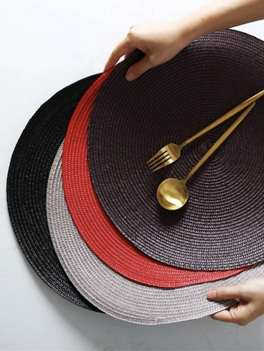2/4/6 Pieces Round Placemat Set Sousplat Kitchen Dining - 黑色 - 查看 1