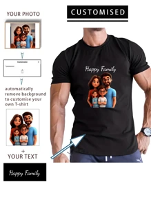 Camiseta casual holgada de cuello redondo personalizada y cómoda para hombre con diseño gráfico. Personalizable con tu propia foto y texto/logotipo para parejas, familias, mascotas, regalos, disfraces únicos para hombres, cápsula de armario, estilo básico/urbano. Regalos ideales para él, novio, familia, amigos, cumpleaños, vacaciones/días festivos, escuela/competiciones, deportes/escalada, camisas de verano