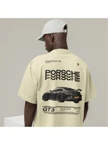Cotton T-Shirt With Porsche 911 Gt3 Speed Car Design Print - 米色 - 查看 1