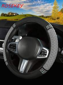 1入時尚耐用有光澤的軟皮質汽車方向盤套-防滑、耐高溫和低溫保護套 - 灰色 - 查看 2