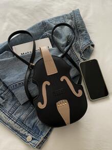 Bolsa transversal de ombro, peça única, nicho da moda, bolsa em formato especial de violino de poliuretano, adequada para uso casual feminino na rua