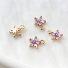 5 件 18K 镀金铜紫水晶锆石小花形 DIY 珠宝吊坠 - 彩色 - 查看 13