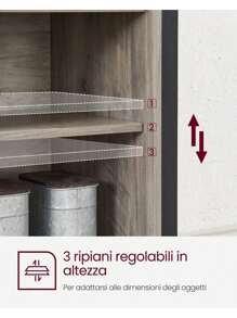 VASAGLE Credenza, Mobile da Cucina, Armadietto Organizzatore, con 2 Ante Scorrevoli, 33 x 100 x 80 cm, Ripiani Regolabili, Stile Country, per Soggiorno, Greige Melange e Nero Inchiostro - Beige - Visualizzare 4