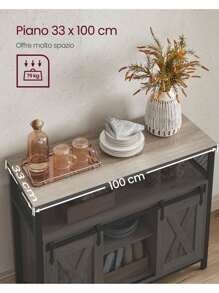 VASAGLE Credenza, Mobile da Cucina, Armadietto Organizzatore, con 2 Ante Scorrevoli, 33 x 100 x 80 cm, Ripiani Regolabili, Stile Country, per Soggiorno, Greige Melange e Nero Inchiostro - Beige - Visualizzare 3
