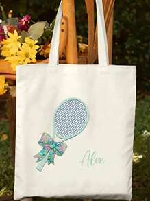 定制网球风格图案文字个性网球手提包，定制网球手提包，网球运动礼品，个性网球包，网球爱心包，网球礼品帆布包单肩包学生手提包休闲帆布包大容量单肩包购物袋，适合购物，约会，度假，旅游，节日，聚会，礼物，适合女性，妈妈，老师，护士等 - 彩色 - 查看 9