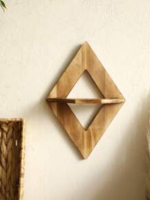 1pc Natural Wood Rhombus Wall Mounted Floating Shelf, Rustic Geometric Design, Suitable For Boho Home Decor, Can Be Used As Decoration Display Rack In Living Room, Bedroom And Office - Unique Plant And Small Item Storage Solution - Multicolor - View 10