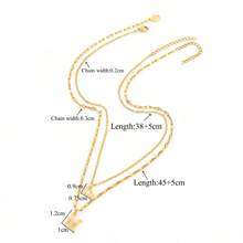 2 件/套 新款时尚首字母镂空心形吊坠 金色不锈钢唇链多层项链 女士