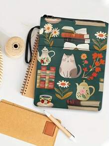 Encantadora bolsa escolar de lona con temática de gato con cremallera - Estuche duradero y lavable para libros de bolsillo, con bolsillos - Regalo ideal para damas y adolescentes, 11.4 X 8.7 pulgadas, Vuelta al cole, Útiles escolares