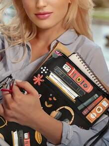 Encantadora bolsa escolar de lona con temática de gato con cremallera - Estuche duradero y lavable para libros de bolsillo, con bolsillos - Regalo ideal para damas y adolescentes, 11.4 X 8.7 pulgadas, Vuelta al cole, Útiles escolares