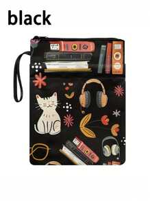Encantadora bolsa escolar de lona con temática de gato con cremallera - Estuche duradero y lavable para libros de bolsillo, con bolsillos - Regalo ideal para damas y adolescentes, 11.4 X 8.7 pulgadas, Vuelta al cole, Útiles escolares