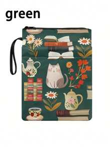 Encantadora bolsa escolar de lona con temática de gato con cremallera - Estuche duradero y lavable para libros de bolsillo, con bolsillos - Regalo ideal para damas y adolescentes, 11.4 X 8.7 pulgadas, Vuelta al cole, Útiles escolares