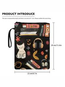 Encantadora bolsa escolar de lona con temática de gato con cremallera - Estuche duradero y lavable para libros de bolsillo, con bolsillos - Regalo ideal para damas y adolescentes, 11.4 X 8.7 pulgadas, Vuelta al cole, Útiles escolares