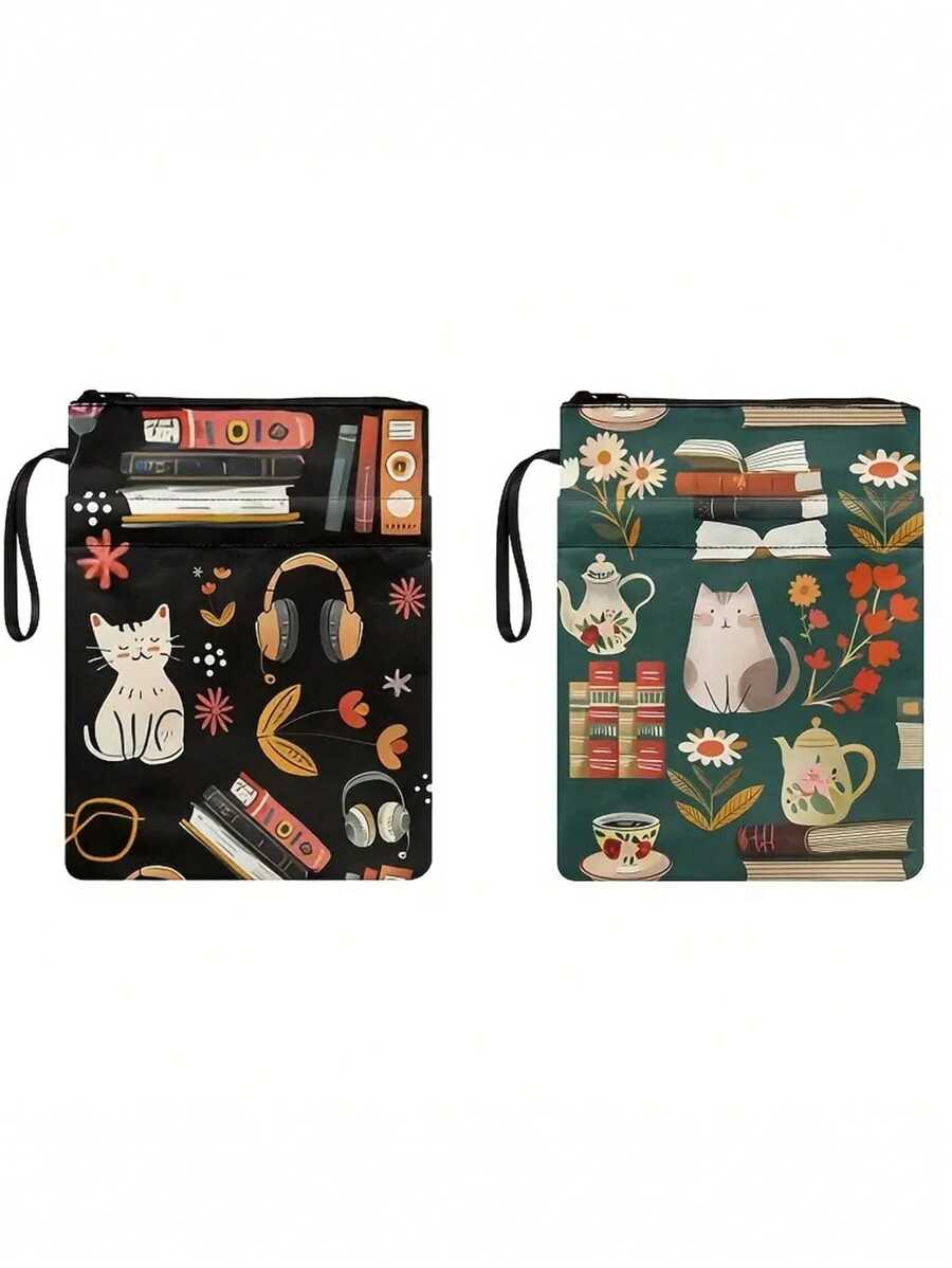 Encantadora bolsa escolar de lona con temática de gato con cremallera - Estuche duradero y lavable para libros de bolsillo, con bolsillos - Regalo ideal para damas y adolescentes, 11.4 X 8.7 pulgadas, Vuelta al cole, Útiles escolares
