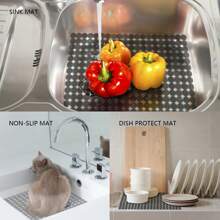 4 Pack Kitchen Sink Mat For Stainless Steel/Ceramic Sinks, PVC Protectors For Bottom Of Kitchen Sink, Adjustable, Fast Draining, Dots Design Mats, 40x30 Cm (Black Translucent) - Black - View 2