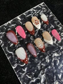 10片纯手工美甲杏仁甲型手绘法式3d立体捏花工艺立体造型胶水用途广泛，可以送给朋友女朋友当生日礼物也可以自己佩戴。 - 彩色 - 查看 2