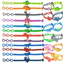 6/12pcs 可爱恐龙硅胶手链 - 适合男孩和女孩的生日派对，非常好的派对礼物！感恩节圣诞派对礼物。