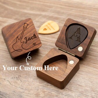 Personalized Wooden Guitar Picks Box,Custom Engraved Guitar Pick Holder Storage,Guitar Plectrum Case Organizer,Gift For Guitarist Musician,Forest Tones