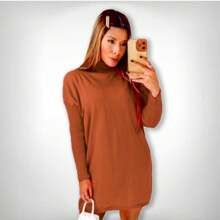 Women's Short Dress Knit Modal Winter Long Sleeve - 鏽棕色 - 查看 1