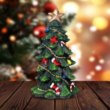 2 piezas Figura de árbol de Navidad de resina con purpurina y lentejuelas para decoración de mesa del hogar en Navidad