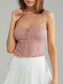 Women Lace Trim Tank Top, Cute Tops For Teens, Solid Color Summer Spaghetti Strap Cami Shirt Going Out Top - Pink - View 6